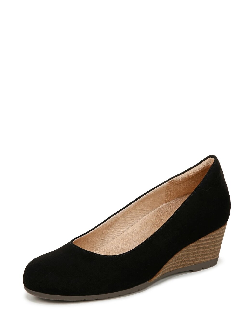 Dr Scholl Be Flex Pump Classic Black Suede Look Wedge Womens, 6.5